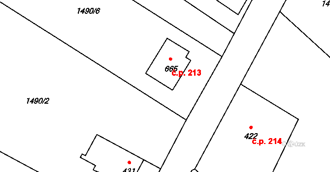 Konská 213, Třinec na parcele st. 665 v KÚ Konská, Katastrální mapa