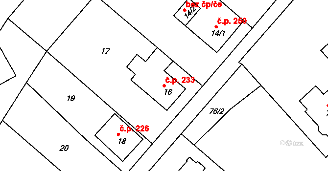 Lyžbice 233, Třinec na parcele st. 16 v KÚ Lyžbice, Katastrální mapa