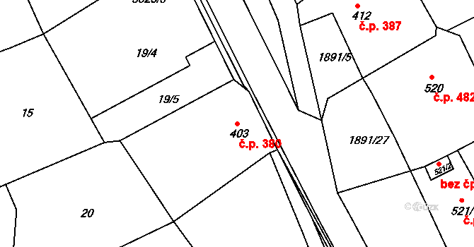 Luby 380 na parcele st. 403 v KÚ Luby I, Katastrální mapa