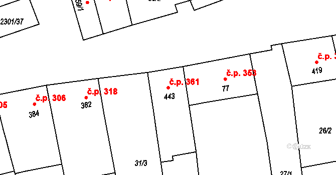 Násedlovice 361 na parcele st. 443 v KÚ Násedlovice, Katastrální mapa