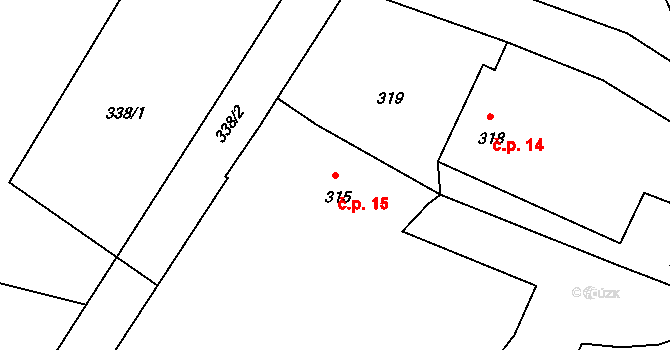 Krasonice 15 na parcele st. 315 v KÚ Krasonice, Katastrální mapa