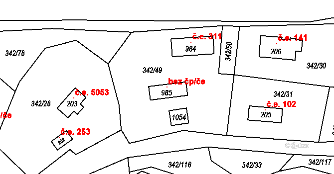 Doubravčice 147518563 na parcele st. 985 v KÚ Doubravčice, Katastrální mapa