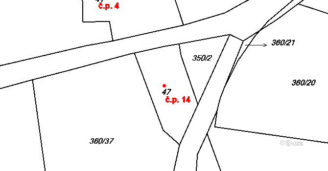 Kardavec 14, Hluboš na parcele st. 47 v KÚ Kardavec, Katastrální mapa
