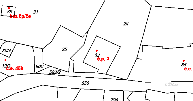 Horní Týnec 3, Třebušín na parcele st. 33 v KÚ Horní Týnec, Katastrální mapa