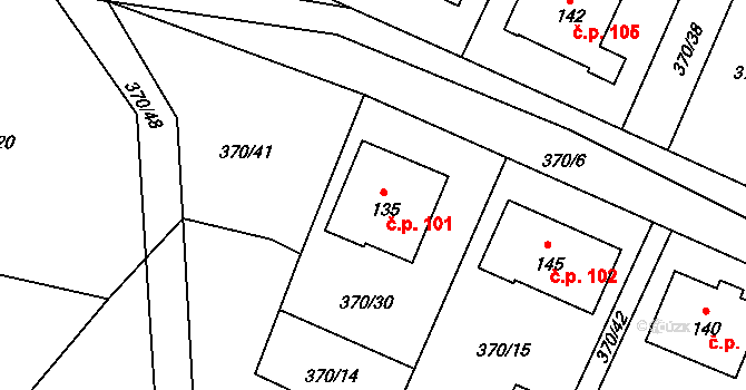Vetlá 101, Vrbice na parcele st. 135 v KÚ Vetlá, Katastrální mapa