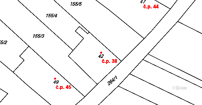 Domoslavice 38, Ostroměř na parcele st. 42 v KÚ Domoslavice, Katastrální mapa