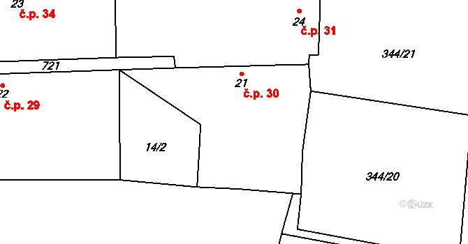 Holušice 30, Sedlice na parcele st. 21 v KÚ Holušice u Mužetic, Katastrální mapa