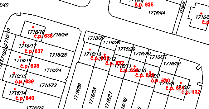 Miřetice u Klášterce nad Ohří 627, Klášterec nad Ohří na parcele st. 1716/12 v KÚ Miřetice u Klášterce nad Ohří, Katastrální mapa