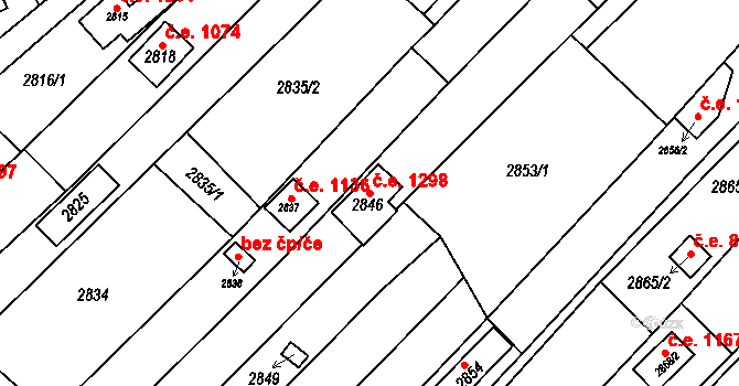 Žebětín 1298, Brno na parcele st. 2846 v KÚ Žebětín, Katastrální mapa