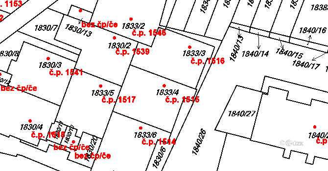 Husovice 1515, Brno na parcele st. 1833/4 v KÚ Husovice, Katastrální mapa