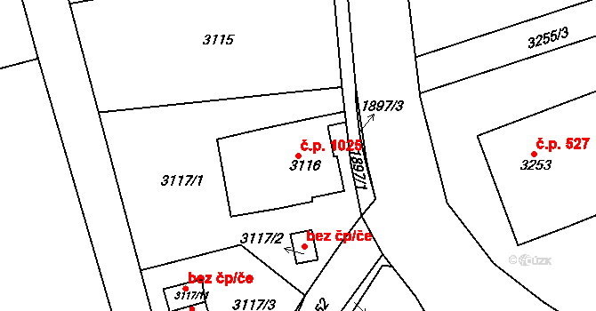 Smržovka 1025 na parcele st. 3116 v KÚ Smržovka, Katastrální mapa