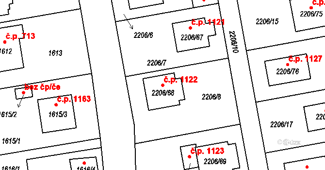 Pelhřimov 1122 na parcele st. 2206/68 v KÚ Pelhřimov, Katastrální mapa