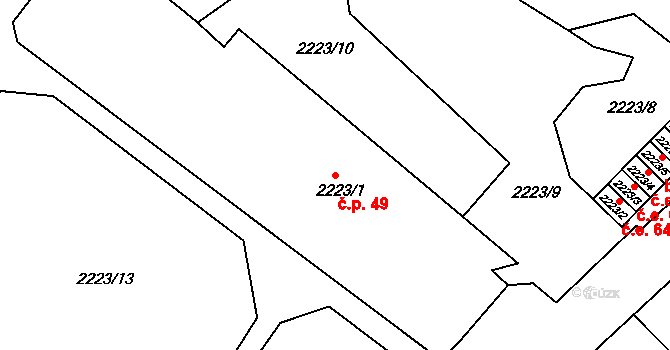 Trnovany 49, Teplice na parcele st. 2223/1 v KÚ Teplice-Trnovany, Katastrální mapa