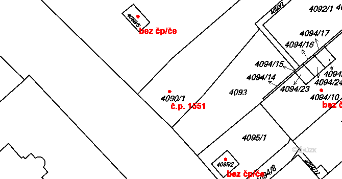 Teplice 1551 na parcele st. 4090/1 v KÚ Teplice, Katastrální mapa