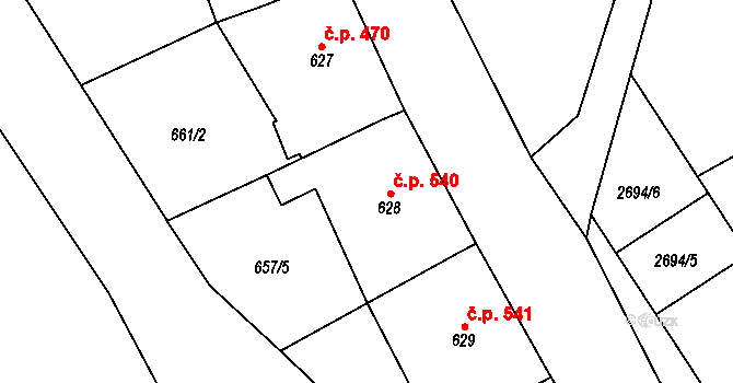 Nejdek 540 na parcele st. 628 v KÚ Nejdek, Katastrální mapa