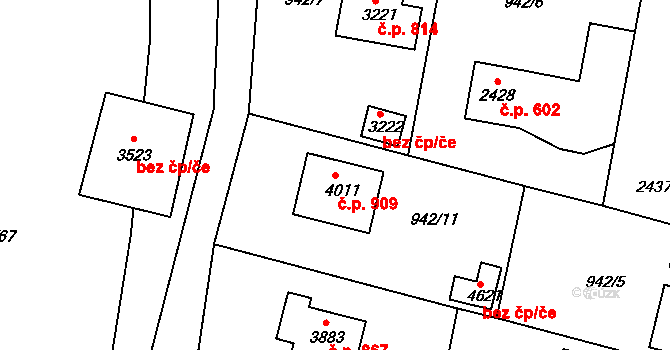 Plzeňské Předměstí 909, Rokycany na parcele st. 4011 v KÚ Rokycany, Katastrální mapa