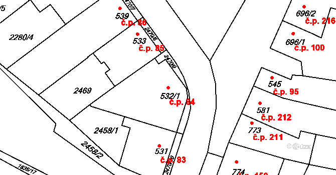 Pecínov 84, Nové Strašecí na parcele st. 532/1 v KÚ Nové Strašecí, Katastrální mapa