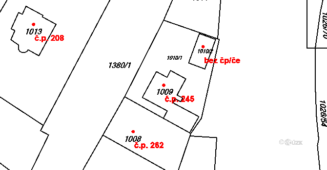Jablůnka 245 na parcele st. 1009 v KÚ Jablůnka, Katastrální mapa