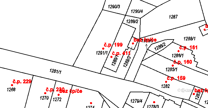 Suchdol nad Lužnicí 199 na parcele st. 1291/1 v KÚ Suchdol nad Lužnicí, Katastrální mapa