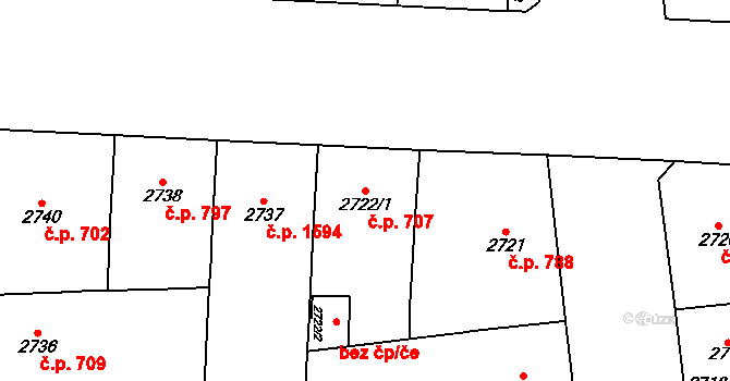 Vinohrady 707, Praha na parcele st. 2722/1 v KÚ Vinohrady, Katastrální mapa