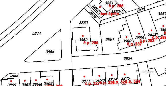Záběhlice 286, Praha na parcele st. 3862 v KÚ Záběhlice, Katastrální mapa