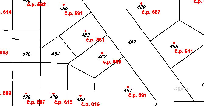 Vršovice 586, Praha na parcele st. 482 v KÚ Vršovice, Katastrální mapa