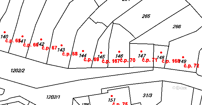 Pilníkov 167 na parcele st. 145 v KÚ Pilníkov I, Katastrální mapa