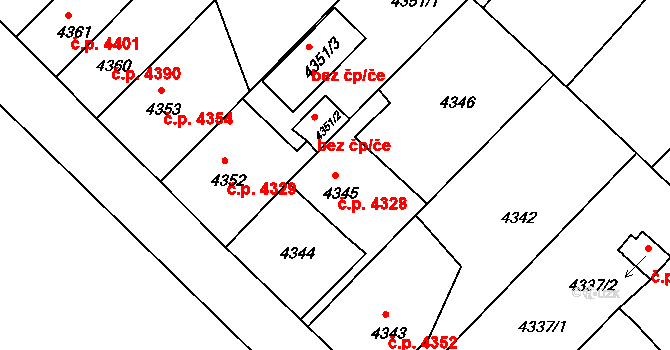 Chomutov 4328 na parcele st. 4345 v KÚ Chomutov II, Katastrální mapa