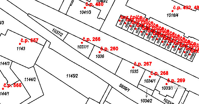 Liberec V-Kristiánov 260, Liberec na parcele st. 1036 v KÚ Liberec, Katastrální mapa