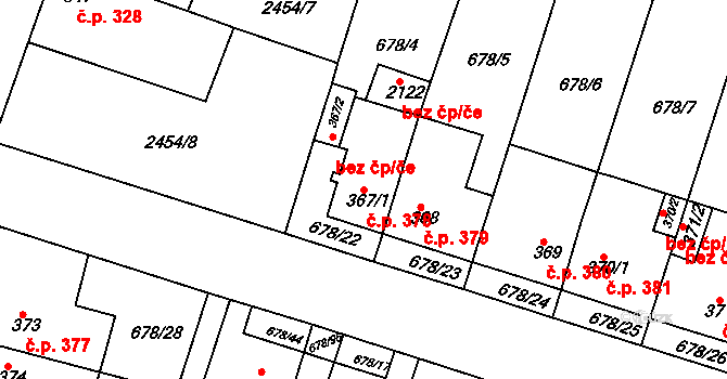 Rosice 378 na parcele st. 367/1 v KÚ Rosice u Brna, Katastrální mapa