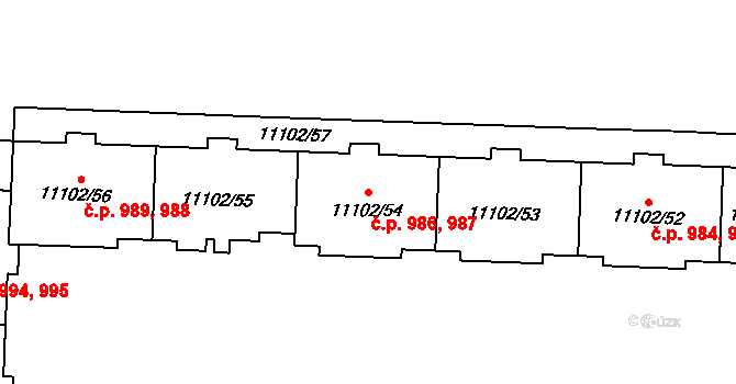 Severní Předměstí 986,987, Plzeň na parcele st. 11102/53 v KÚ Plzeň, Katastrální mapa