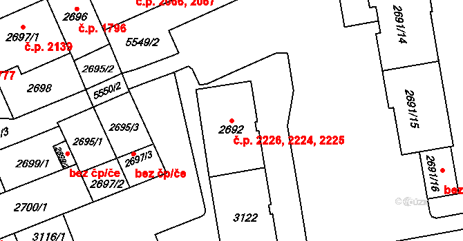 Východní Předměstí 2224,2225,2226, Plzeň na parcele st. 3121 v KÚ Plzeň, Katastrální mapa