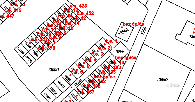 Rumburk 1 2, Rumburk na parcele st. 1355/3 v KÚ Rumburk, Katastrální mapa