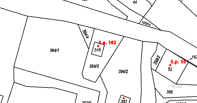 Koloděje nad Lužnicí 163, Týn nad Vltavou na parcele st. 518 v KÚ Koloděje nad Lužnicí, Katastrální mapa