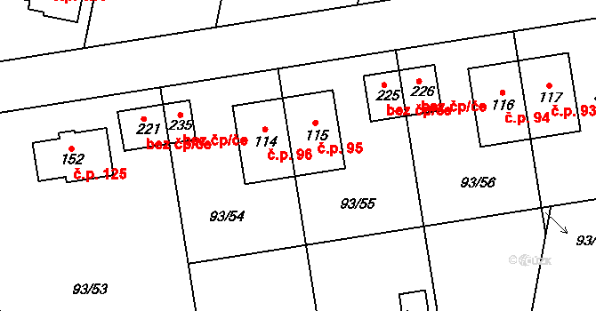 Hoděšovice 95, Býšť na parcele st. 115 v KÚ Hoděšovice, Katastrální mapa