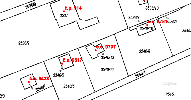 Střekov 9737, Ústí nad Labem na parcele st. 3540/13 v KÚ Střekov, Katastrální mapa