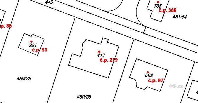 Horoušánky 219, Horoušany na parcele st. 417 v KÚ Horoušany, Katastrální mapa