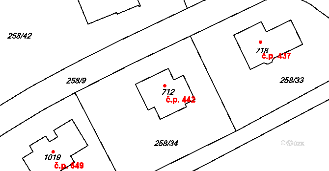 Osnice 442, Jesenice na parcele st. 712 v KÚ Osnice, Katastrální mapa