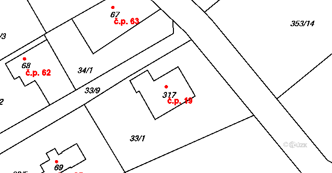 Vonoklasy 19 na parcele st. 317 v KÚ Vonoklasy, Katastrální mapa