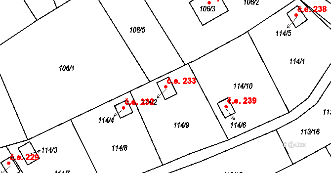 Stradov 233, Chlumec na parcele st. 114/2 v KÚ Stradov u Chabařovic, Katastrální mapa