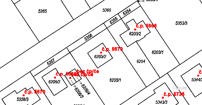 Chomutov 5679 na parcele st. 6205/2 v KÚ Chomutov I, Katastrální mapa