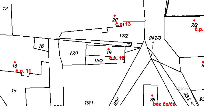 Týnec 12, Chotěšov na parcele st. 19 v KÚ Týnec u Chotěšova, Katastrální mapa
