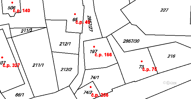Úvalno 166 na parcele st. 197 v KÚ Úvalno, Katastrální mapa