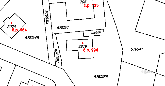 Horní Předměstí 994, Polička na parcele st. 3819 v KÚ Polička, Katastrální mapa