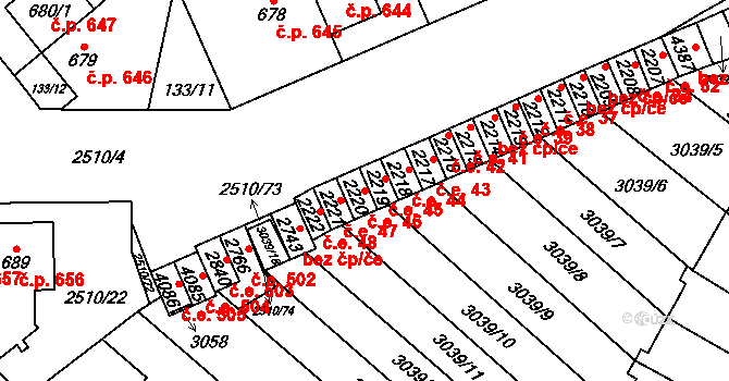 Kyjov 46 na parcele st. 2220 v KÚ Kyjov, Katastrální mapa
