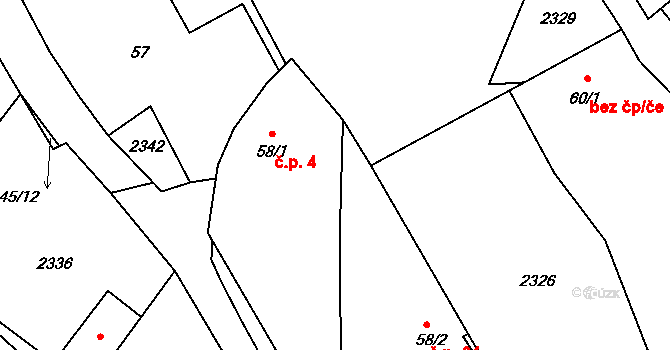 Řimovice 4 na parcele st. 58/1 v KÚ Řimovice, Katastrální mapa