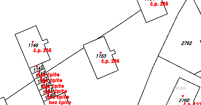 Žďár nad Sázavou 2 236, Žďár nad Sázavou na parcele st. 1153 v KÚ Zámek Žďár, Katastrální mapa