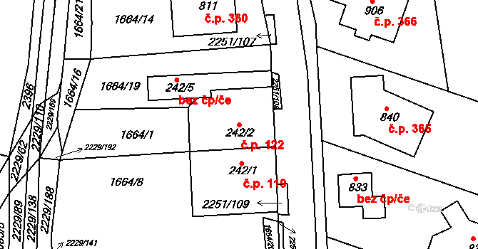 Pozlovice 122 na parcele st. 242/2 v KÚ Pozlovice, Katastrální mapa