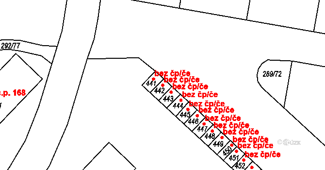 Hrádek 40655563 na parcele st. 442 v KÚ Nová Huť, Katastrální mapa