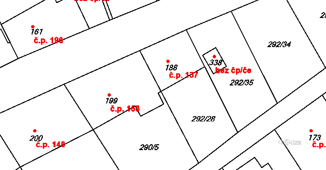 Rokytnice 137 na parcele st. 188 v KÚ Rokytnice u Slavičína, Katastrální mapa